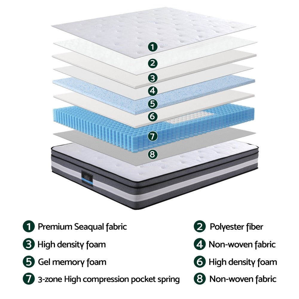 30cm Mattress Gel Foam Pocket Spring King - Furniture > Mattresses > King Single Mattress - Rivercity House & Home Co. (ABN 18 642 972 209) - Affordable Modern Furniture Australia