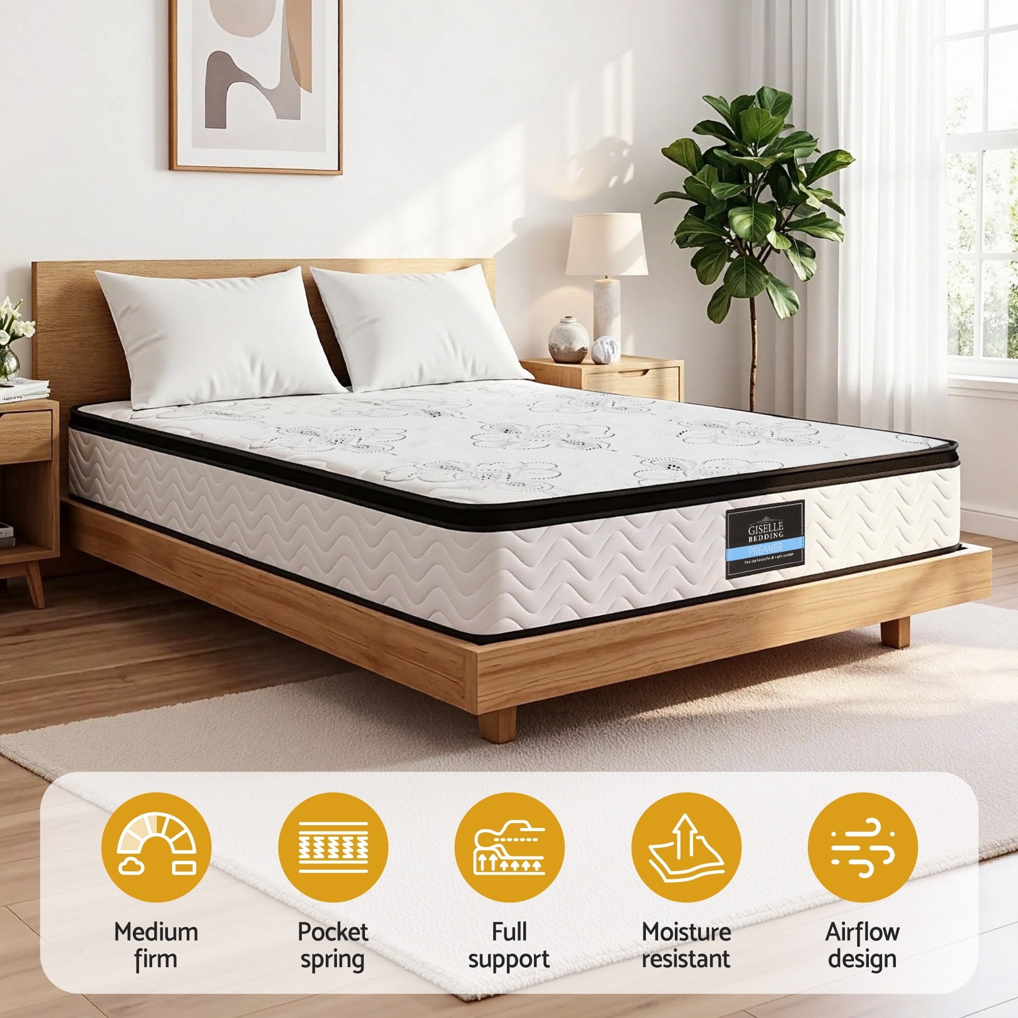 30cm Mattress Pocket Spring Medium Firm Foam Euro Top Queen - Furniture > Mattresses > Queen Mattress - Rivercity House & Home Co. (ABN 18 642 972 209) - Affordable Modern Furniture Australia