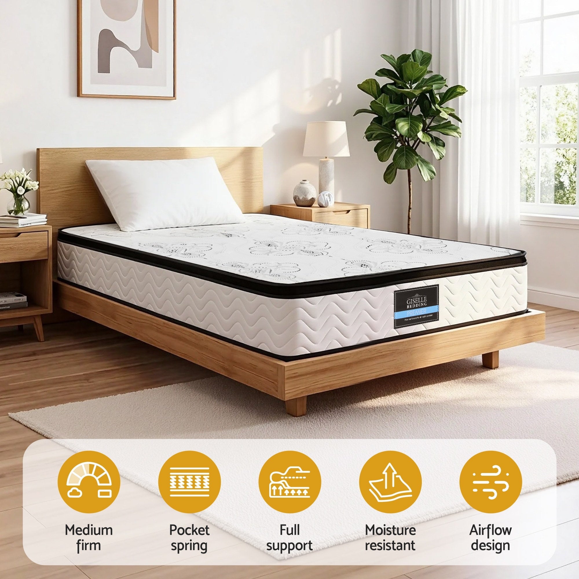 30cm Mattress Pocket Spring Medium Firm Foam Euro Top Single - Furniture > Mattresses > Single Mattress - Rivercity House & Home Co. (ABN 18 642 972 209) - Affordable Modern Furniture Australia