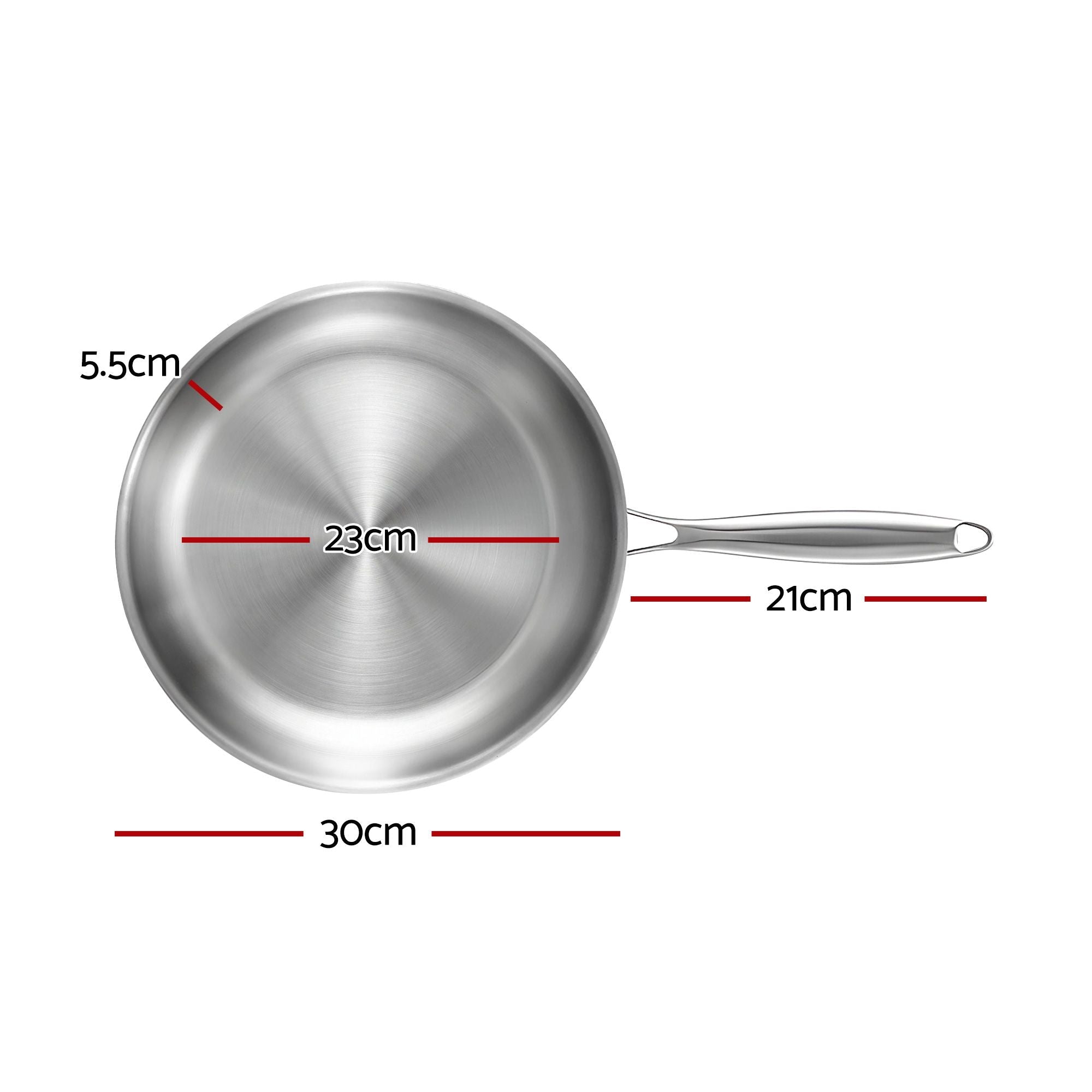 30cm Stainless Steel Tri-Ply Frying Pan Uncoated Frypan - Silver - Home & Garden > Kitchenware > Skillets & Frying Pans - Rivercity House & Home Co. (ABN 18 642 972 209) - Affordable Modern Furniture Australia