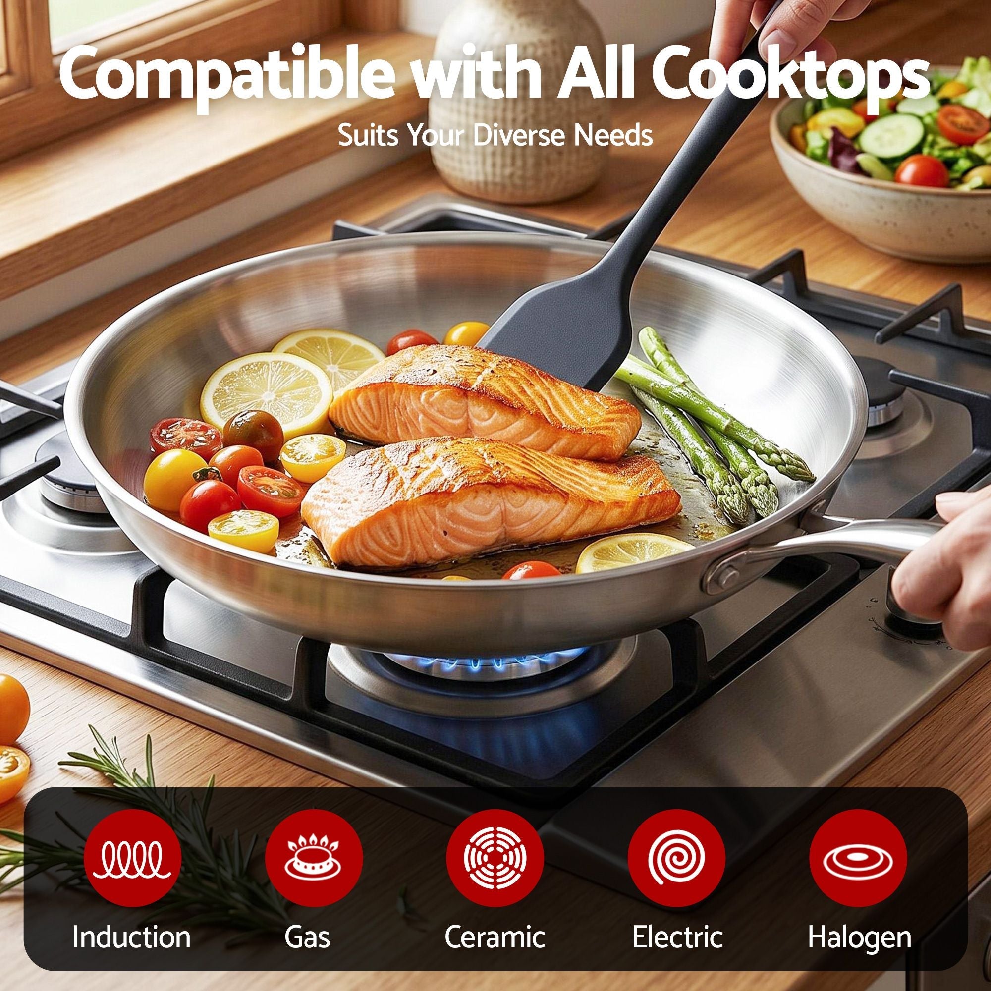30cm Stainless Steel Tri-Ply Frying Pan Uncoated Frypan - Silver - Home & Garden > Kitchenware > Skillets & Frying Pans - Rivercity House & Home Co. (ABN 18 642 972 209) - Affordable Modern Furniture Australia