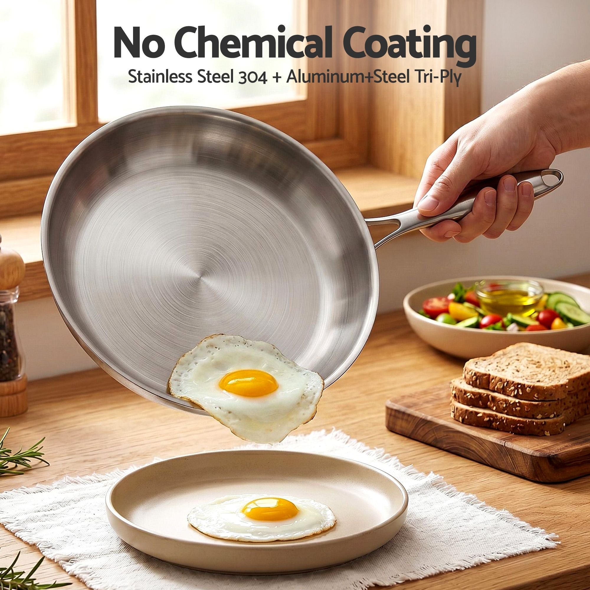 30cm Stainless Steel Tri-Ply Frying Pan Uncoated Frypan - Silver - Home & Garden > Kitchenware > Skillets & Frying Pans - Rivercity House & Home Co. (ABN 18 642 972 209) - Affordable Modern Furniture Australia
