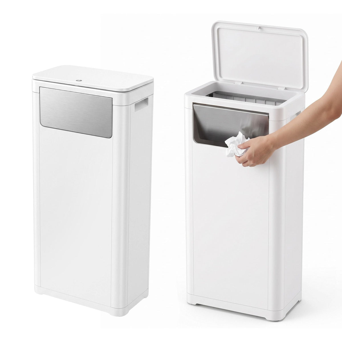 30L Commercial Trash Can with Front Push Flap Lid Rubbish Bin - White - Home & Garden > Kitchen Bins > Automatic Bins - Rivercity House & Home Co. (ABN 18 642 972 209) - Affordable Modern Furniture Australia