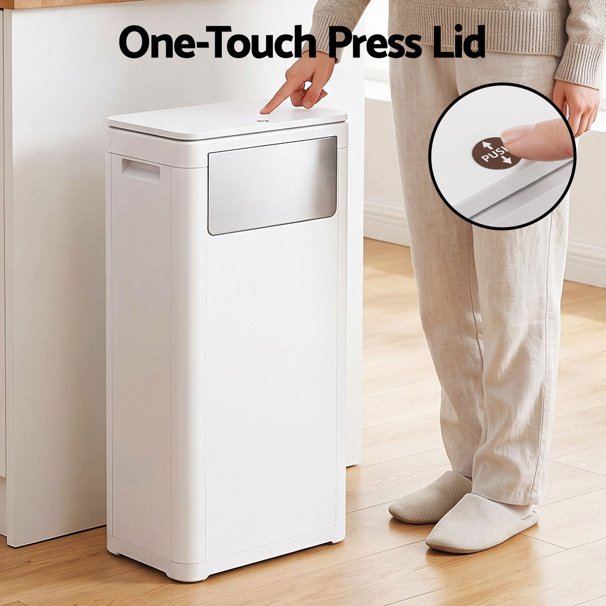 30L Commercial Trash Can with Front Push Flap Lid Rubbish Bin - White - Home & Garden > Kitchen Bins > Automatic Bins - Rivercity House & Home Co. (ABN 18 642 972 209) - Affordable Modern Furniture Australia