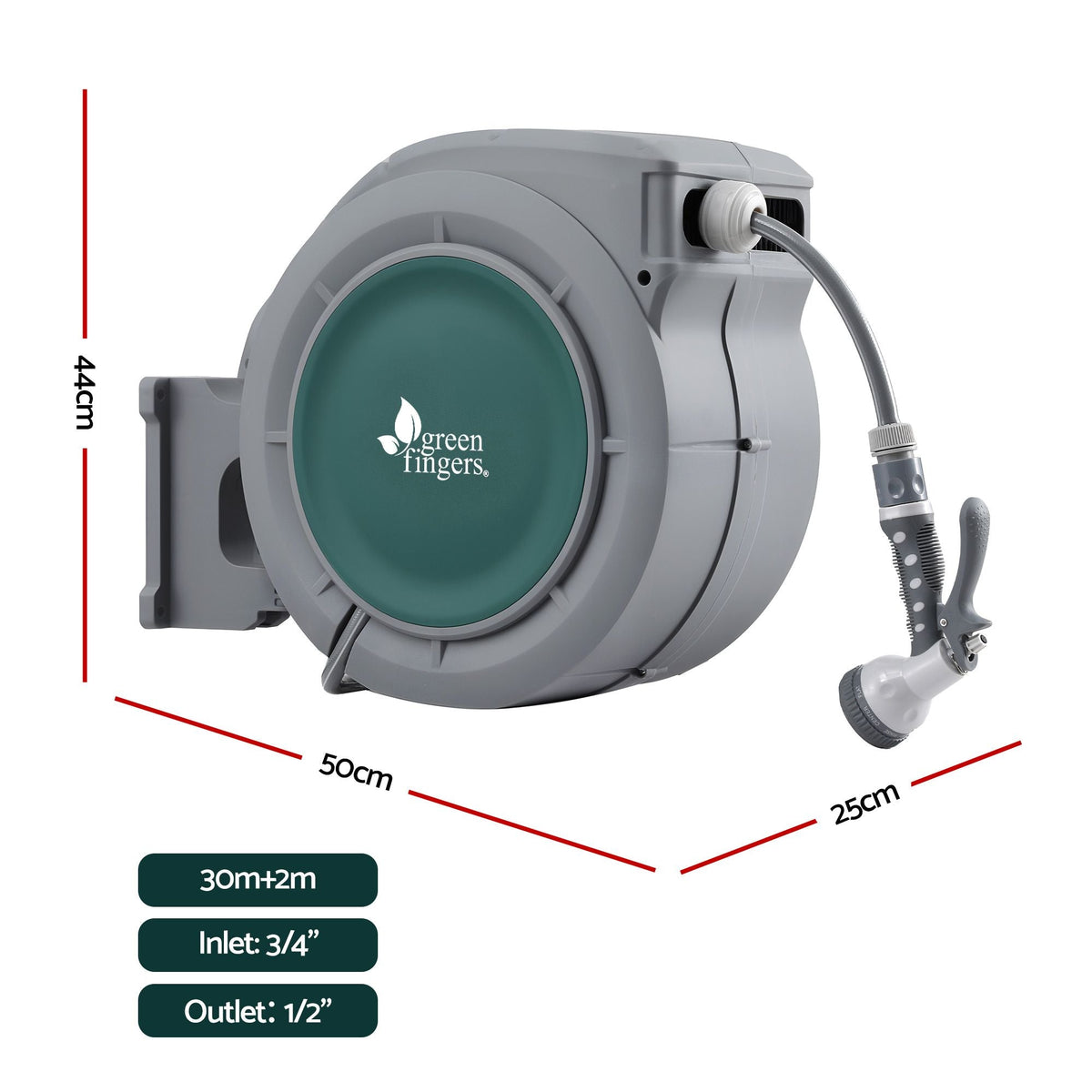 30m Retractable Wall Mounted Garden Hose Reel with 9-Pattern Nozzle - Green - Home & Garden > Garden Tools > Garden Hoses - Rivercity House & Home Co. (ABN 18 642 972 209) - Affordable Modern Furniture Australia
