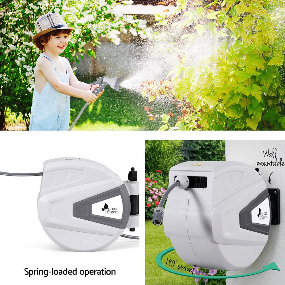 30M Water Hose Reel Retractable Auto Rewind Wall Mount Garden Spray Gun - Home & Garden > Garden Tools > Garden Hoses - Rivercity House & Home Co. (ABN 18 642 972 209) - Affordable Modern Furniture Australia