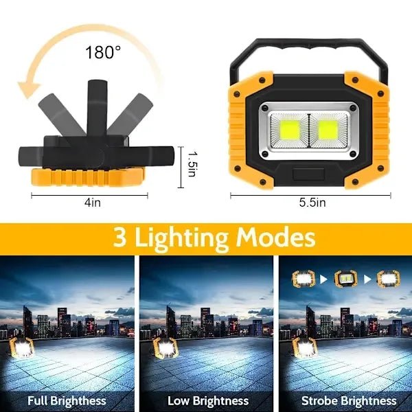 30W Rechargeable LED Work Light 2000 Lumen Portable USB Battery Lamp with 3 Modes for Camping, Hiking, Garage and Car Repair - Orange - Outdoor Recreation > Camping > Camping Lights & Lanterns - Rivercity House & Home Co. (ABN 18 642 972 209) - Affordable Modern Furniture Australia