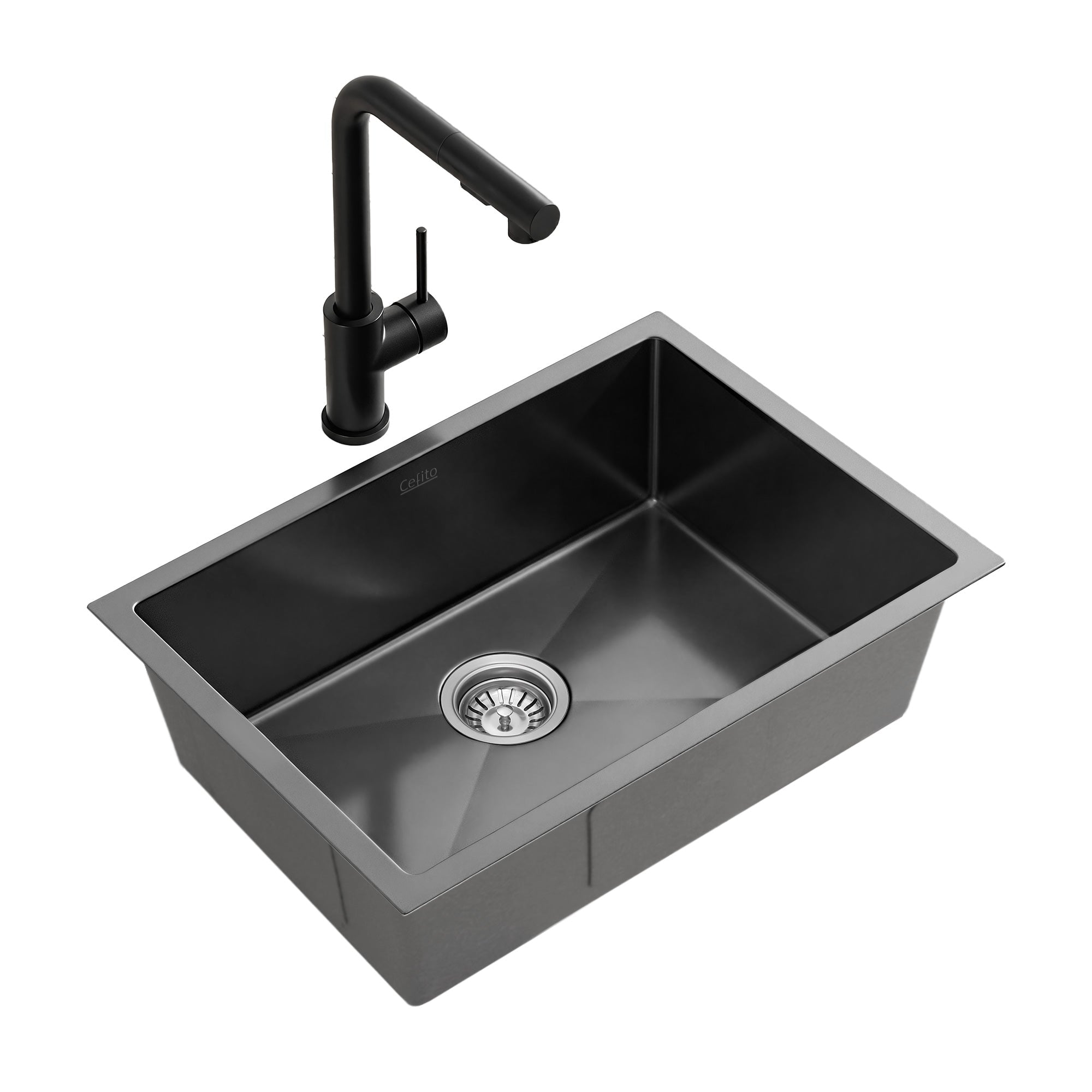 30x45cm Stainless Steel Single Bowl Kitchen Sink with Pull - Out Mixer Tap - Black - Furniture > Dining > Kitchen Sinks - Rivercity House & Home Co. (ABN 18 642 972 209) - Affordable Modern Furniture Australia