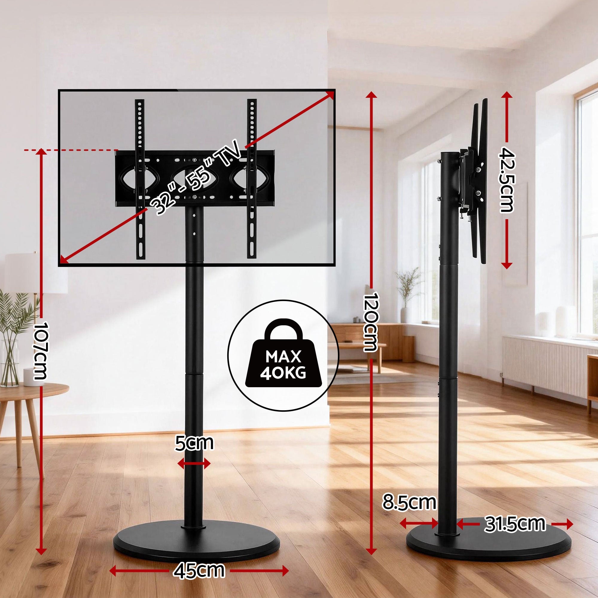 32 - 55 Inch Mobile TV Stand with Wheels Height & Tilt Adjustable Floor Mount - Furniture > Living Room > TV Units - Rivercity House & Home Co. (ABN 18 642 972 209) - Affordable Modern Furniture Australia