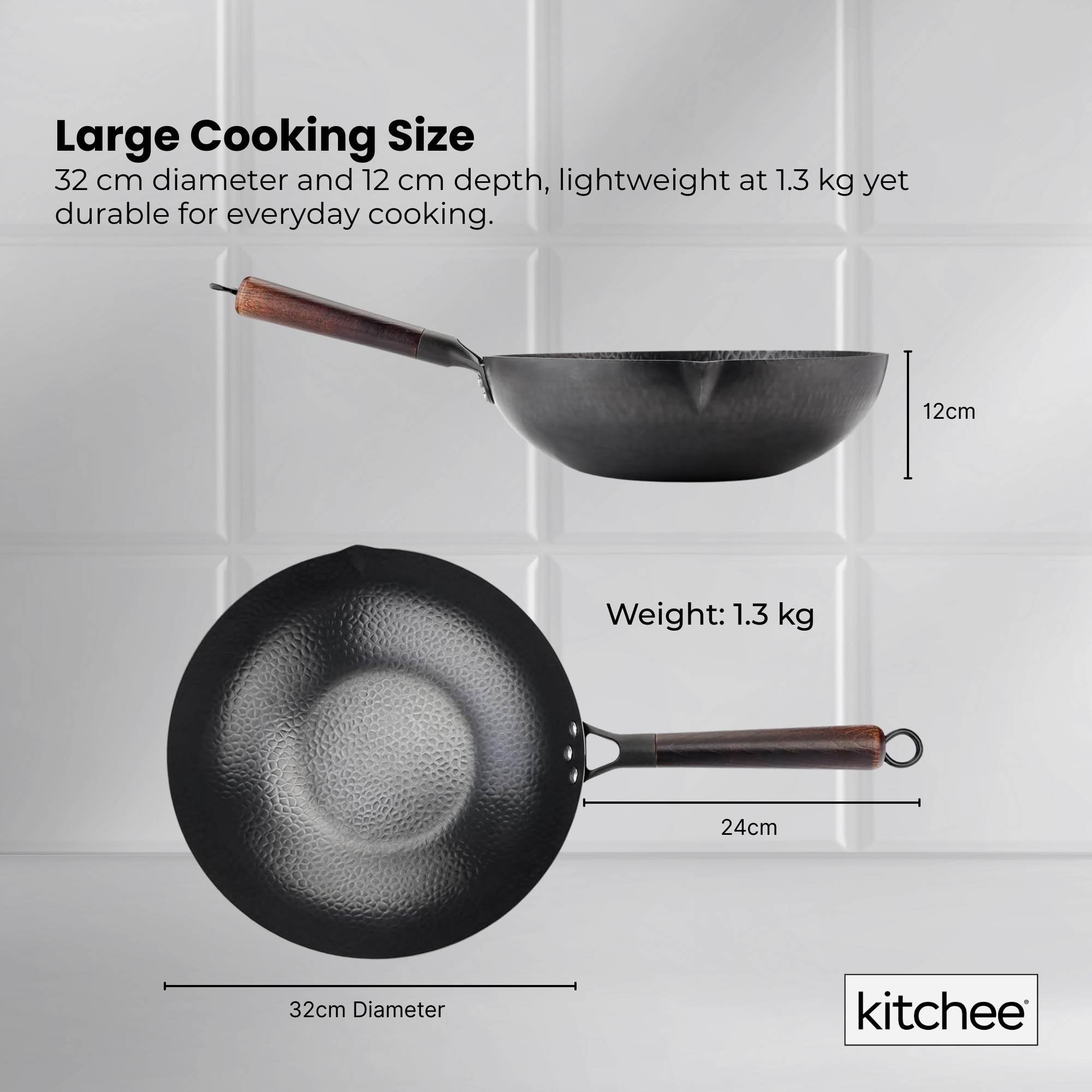 32cm Carbon Steel Wok Set Flat Bottom with Wood Lid + Spatula - Induction Ready - Home & Garden > Kitchenware > Skillets & Frying Pans - Rivercity House & Home Co. (ABN 18 642 972 209) - Affordable Modern Furniture Australia