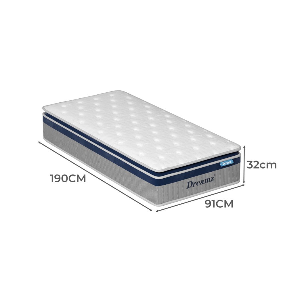 32cm Pillow Top Spring Mattress All Sizes - White - Rivercity House & Home Co. (ABN 18 642 972 209) - Affordable Modern Furniture Australia