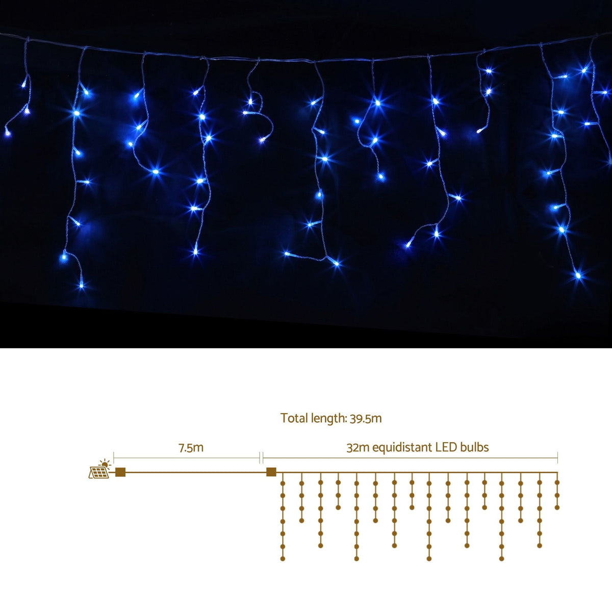 32M Christmas Lights Solar Icicle String Lights 960 LED Blue - Occasions > Christmas > Outdoor Decorations & Lights - Rivercity House & Home Co. (ABN 18 642 972 209) - Affordable Modern Furniture Australia