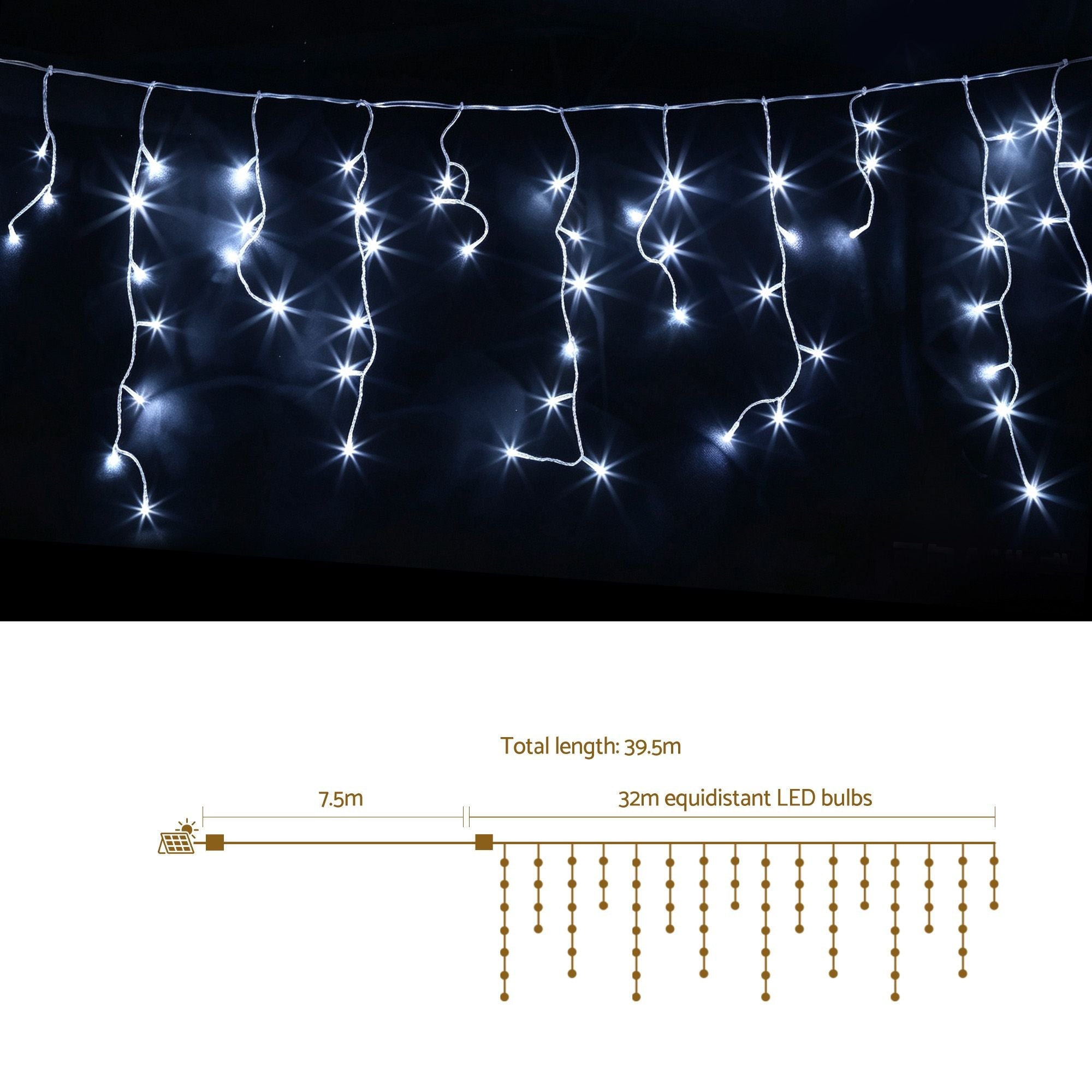 32M Christmas Lights Solar Icicle String Lights 960 LED Cool White - Occasions > Christmas > Outdoor Decorations & Lights - Rivercity House & Home Co. (ABN 18 642 972 209) - Affordable Modern Furniture Australia