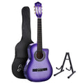 34 Inch Acoustic Guitar Wooden Body Steel String w/ Stand Beignner Purple