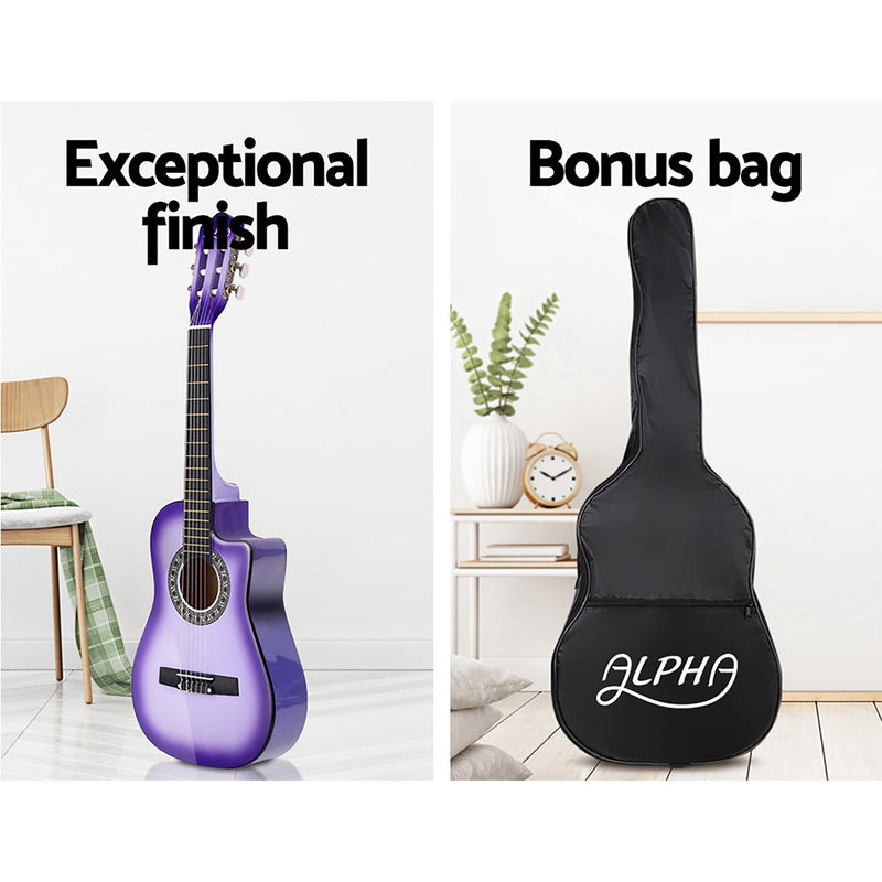 34 Inch Acoustic Guitar Wooden Body Steel String w/ Stand Beignner Purple - Audio & Video > Musical Instrument & Accessories - Rivercity House & Home Co. (ABN 18 642 972 209) - Affordable Modern Furniture Australia