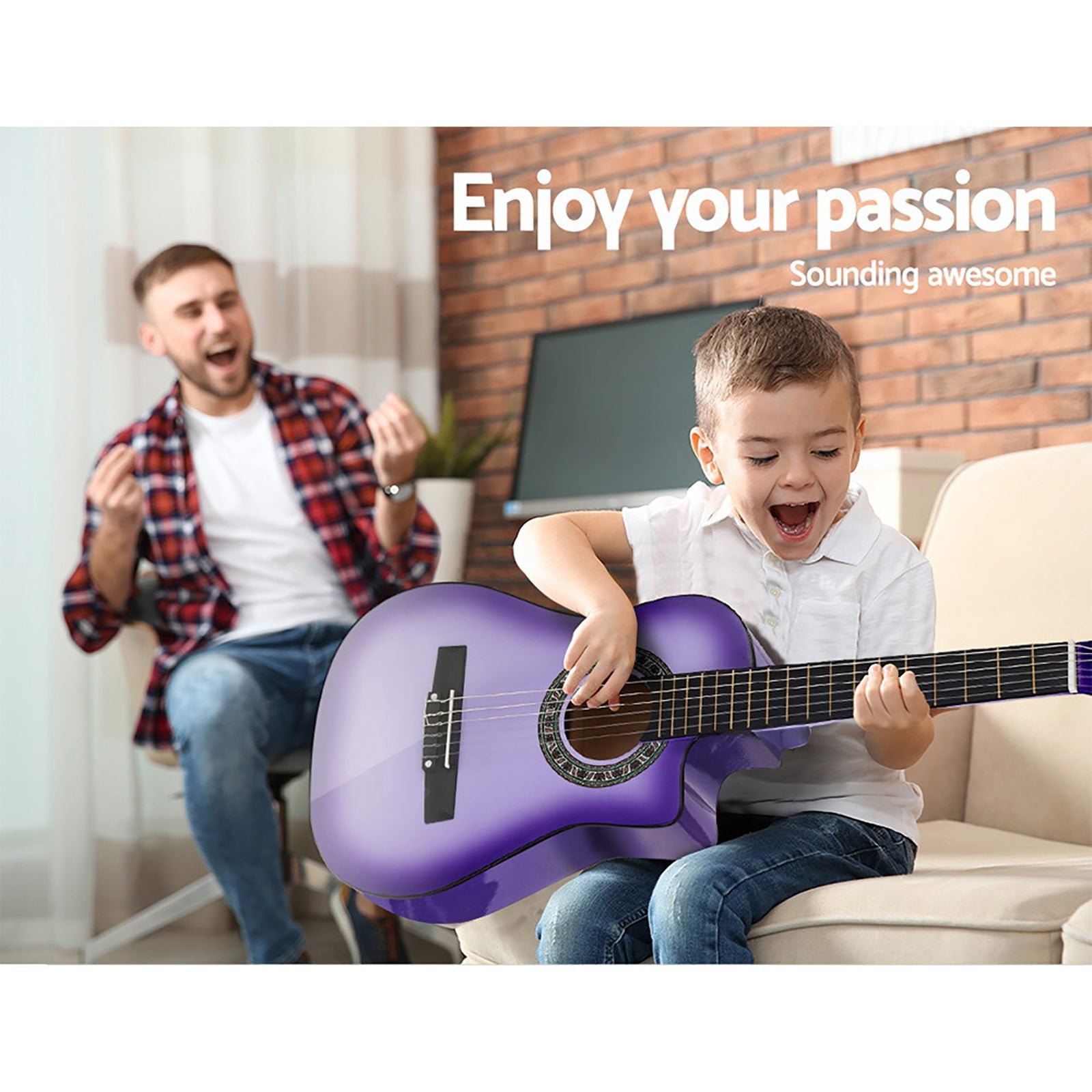 34 Inch Acoustic Guitar Wooden Body Steel String w/ Stand Beignner Purple - Audio & Video > Musical Instrument & Accessories - Rivercity House & Home Co. (ABN 18 642 972 209) - Affordable Modern Furniture Australia