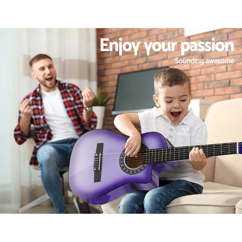 34 Inch Acoustic Guitar Wooden Body Steel String w/ Stand Beignner Purple - Audio & Video > Musical Instrument & Accessories - Rivercity House & Home Co. (ABN 18 642 972 209) - Affordable Modern Furniture Australia