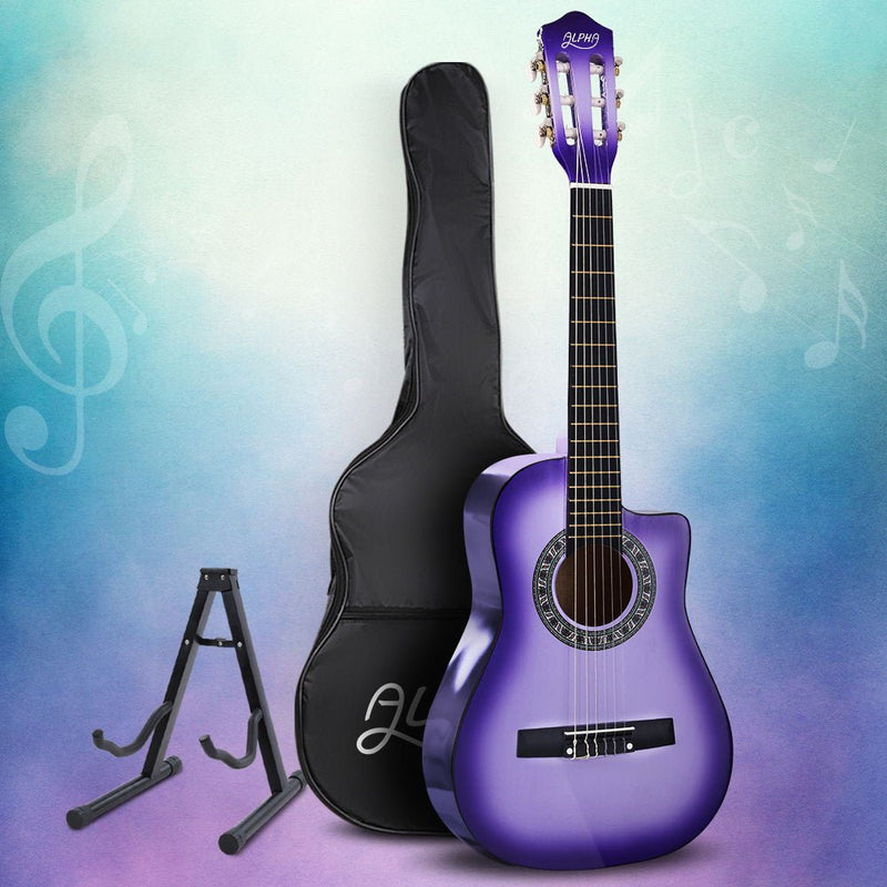 34 Inch Acoustic Guitar Wooden Body Steel String w/ Stand Beignner Purple - Audio & Video > Musical Instrument & Accessories - Rivercity House & Home Co. (ABN 18 642 972 209) - Affordable Modern Furniture Australia