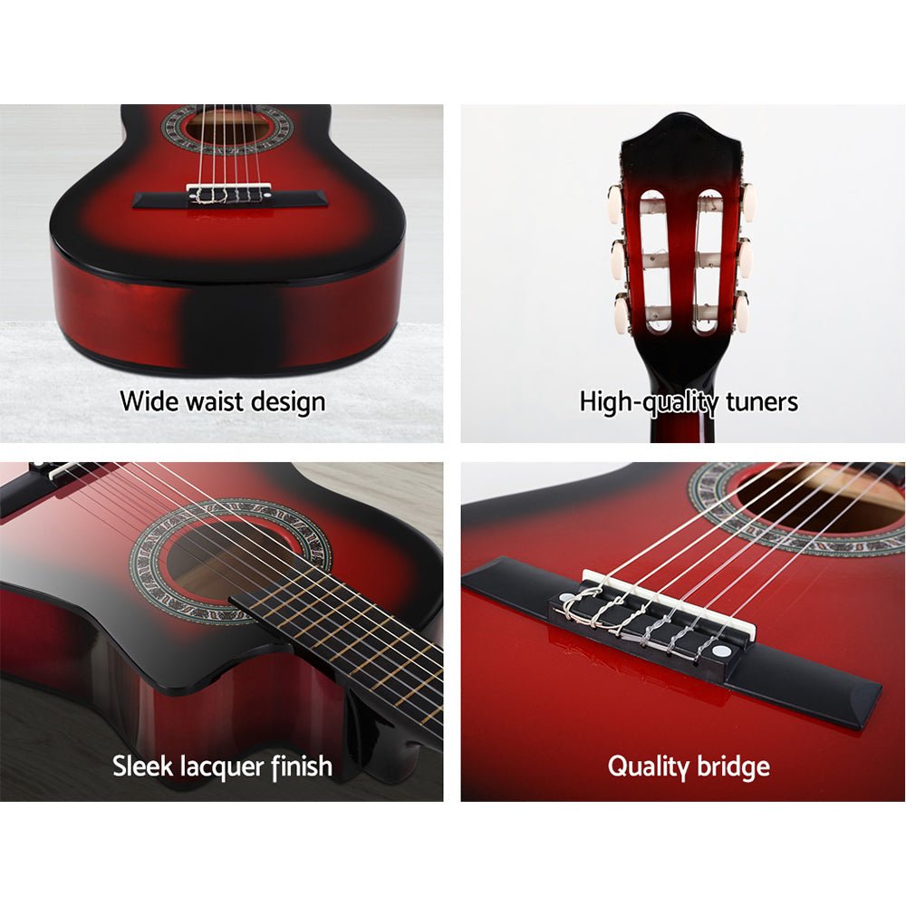 34 Inch Acoustic Guitar Wooden Body Steel String w/ Stand Beignner Red - Audio & Video > Musical Instrument & Accessories - Rivercity House & Home Co. (ABN 18 642 972 209) - Affordable Modern Furniture Australia