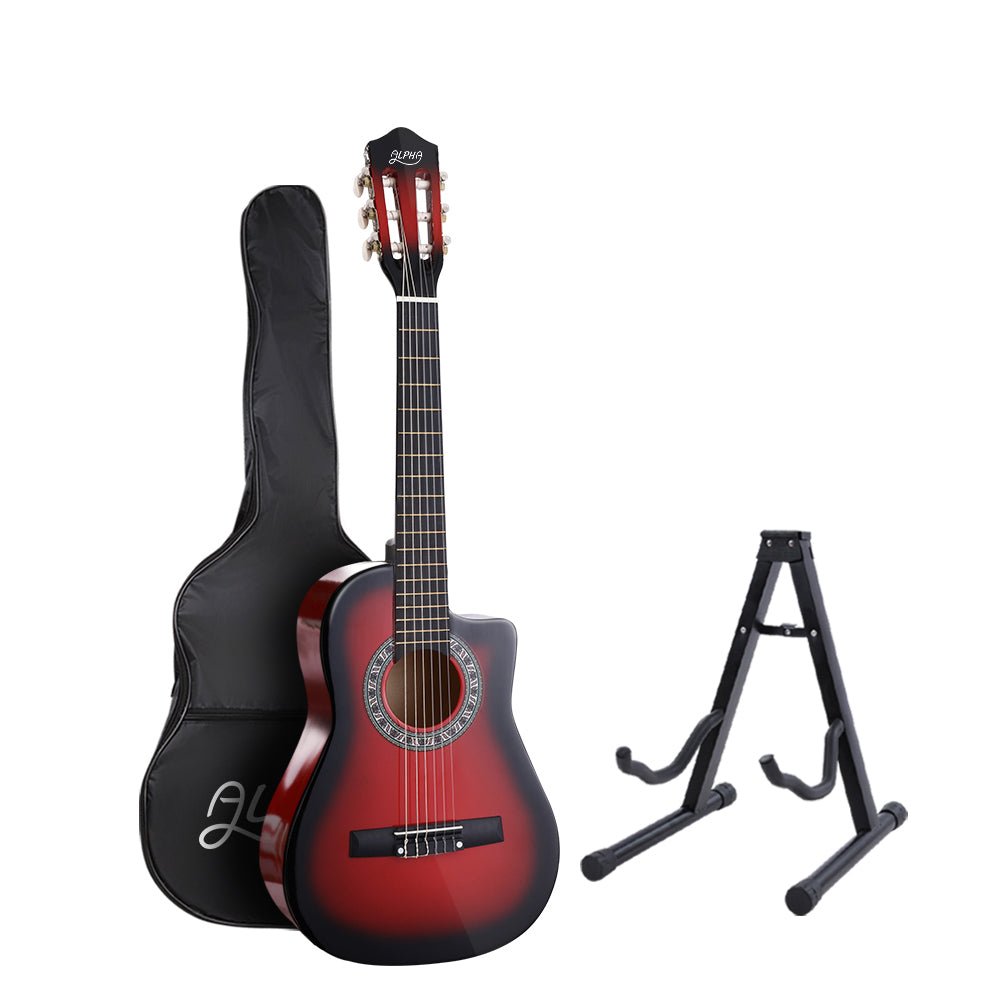 34 Inch Acoustic Guitar Wooden Body Steel String w/ Stand Beignner Red - Audio & Video > Musical Instrument & Accessories - Rivercity House & Home Co. (ABN 18 642 972 209) - Affordable Modern Furniture Australia