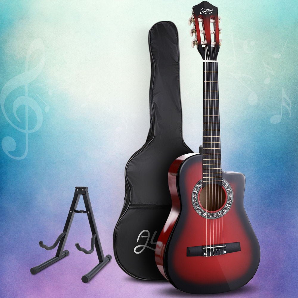 34 Inch Acoustic Guitar Wooden Body Steel String w/ Stand Beignner Red - Audio & Video > Musical Instrument & Accessories - Rivercity House & Home Co. (ABN 18 642 972 209) - Affordable Modern Furniture Australia
