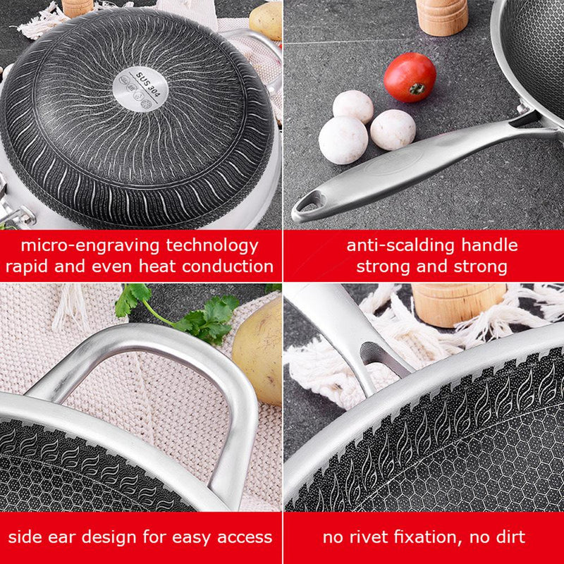 34cm 304 Stainless Steel Non - Stick Stir Fry Cooking Kitchen Honeycomb Wok Pan with Lid - Home & Garden > Kitchenware - Rivercity House & Home Co. (ABN 18 642 972 209) - Affordable Modern Furniture Australia