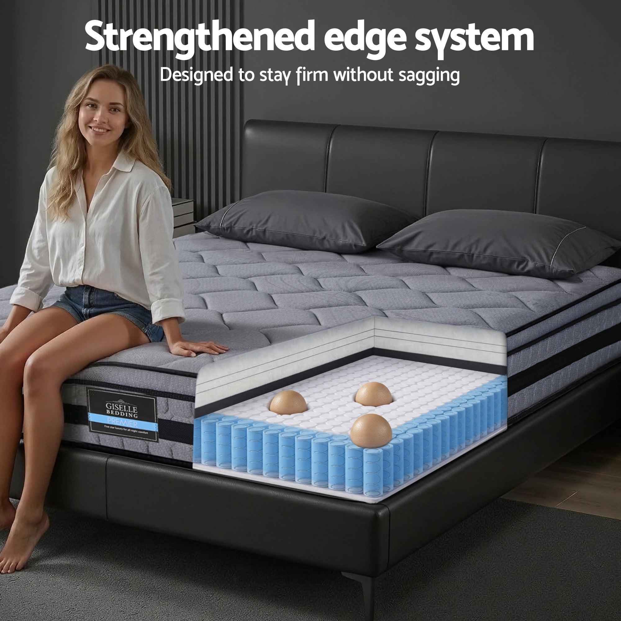 34cm King Hybrid Pocket Spring Mattress - Grey - Furniture > Mattresses > King Size Mattress - Rivercity House & Home Co. (ABN 18 642 972 209) - Affordable Modern Furniture Australia