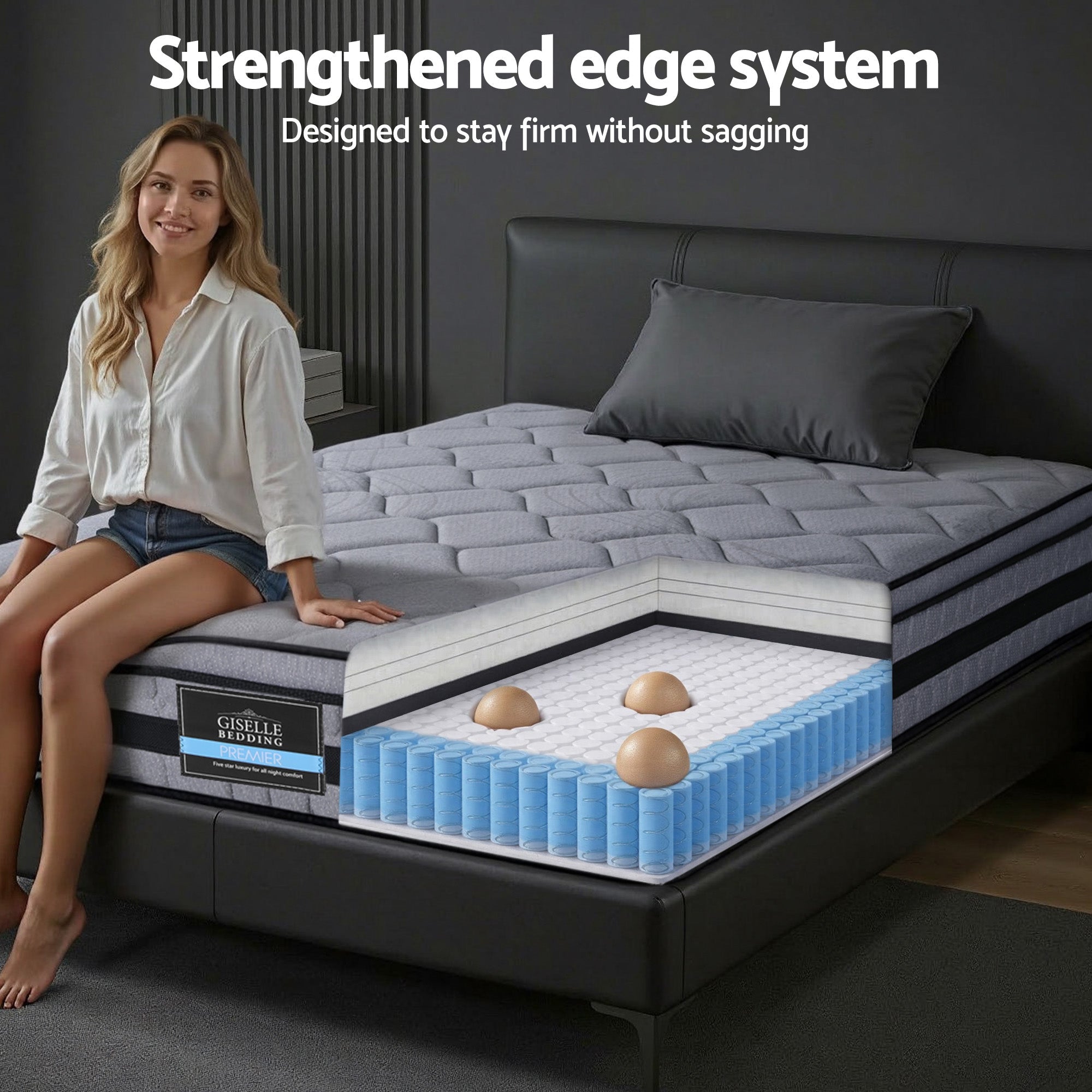 34cm King Single Hybrid Pocket Spring Mattress - Grey - Furniture > Mattresses > King Single Mattress - Rivercity House & Home Co. (ABN 18 642 972 209) - Affordable Modern Furniture Australia