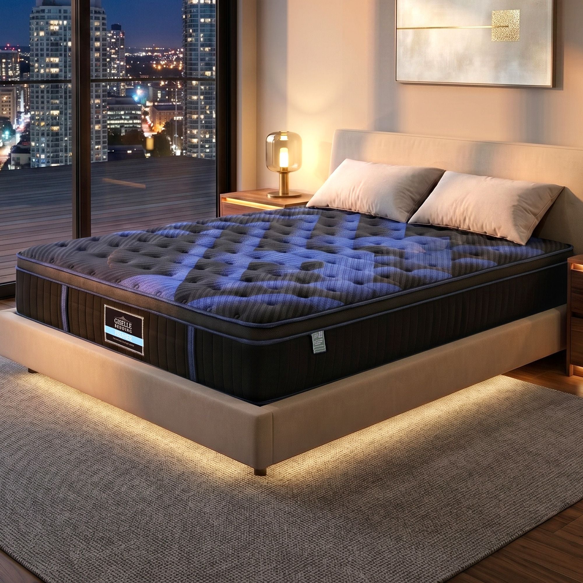 34cm Queen Hybrid Mattress with Cooling Gel Memory Foam and Edge Support - Black & Blue - Furniture > Mattresses > Queen Mattress - Rivercity House & Home Co. (ABN 18 642 972 209) - Affordable Modern Furniture Australia
