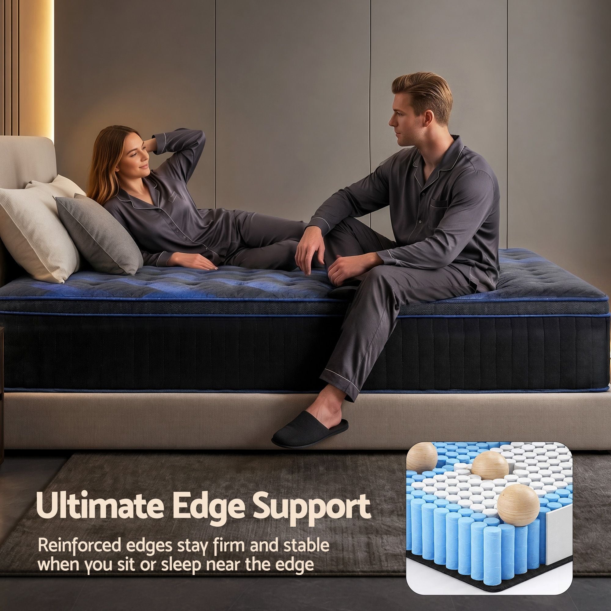 34cm Single Hybrid Mattress with Cooling Gel Memory Foam and Edge Support - Black & Blue - Furniture > Mattresses > Single Mattress - Rivercity House & Home Co. (ABN 18 642 972 209) - Affordable Modern Furniture Australia