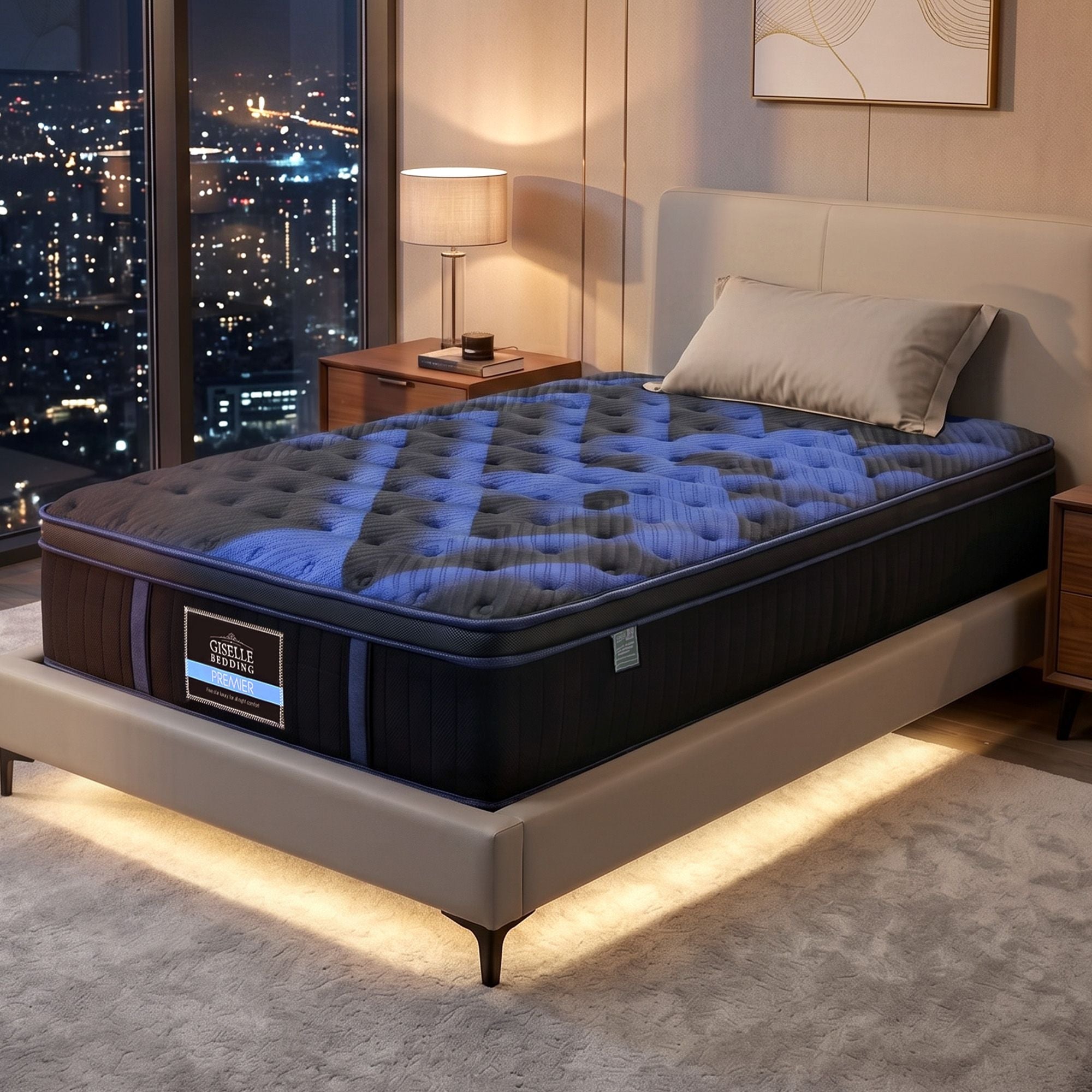 34cm Single Hybrid Mattress with Cooling Gel Memory Foam and Edge Support - Black & Blue - Furniture > Mattresses > Single Mattress - Rivercity House & Home Co. (ABN 18 642 972 209) - Affordable Modern Furniture Australia