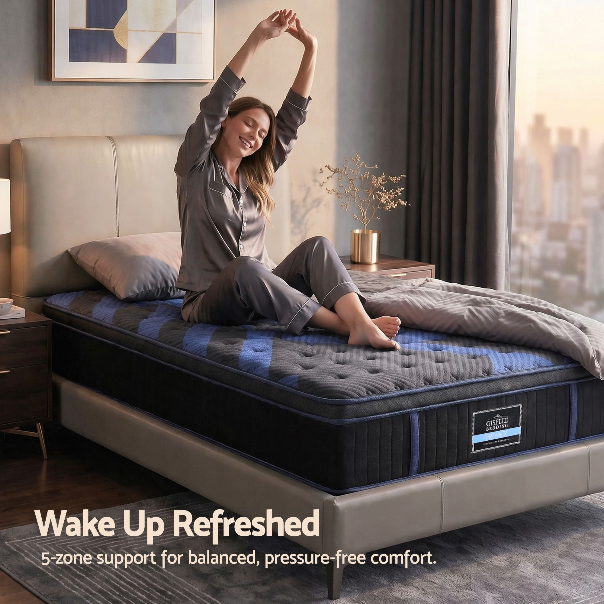 34cm Single Hybrid Mattress with Cooling Gel Memory Foam and Edge Support - Black & Blue - Furniture > Mattresses > Single Mattress - Rivercity House & Home Co. (ABN 18 642 972 209) - Affordable Modern Furniture Australia
