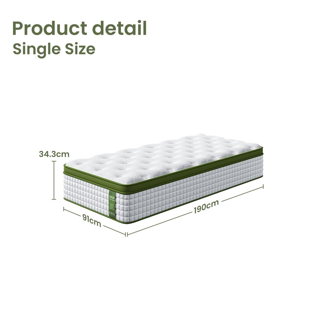 34cm Single Latex Hybrid Mattress Medium Firm - 5 Zone Pocket Spring Bed for Pressure Relief Motion Isolation - Furniture > Mattresses > Single Mattress - Rivercity House & Home Co. (ABN 18 642 972 209) - Affordable Modern Furniture Australia