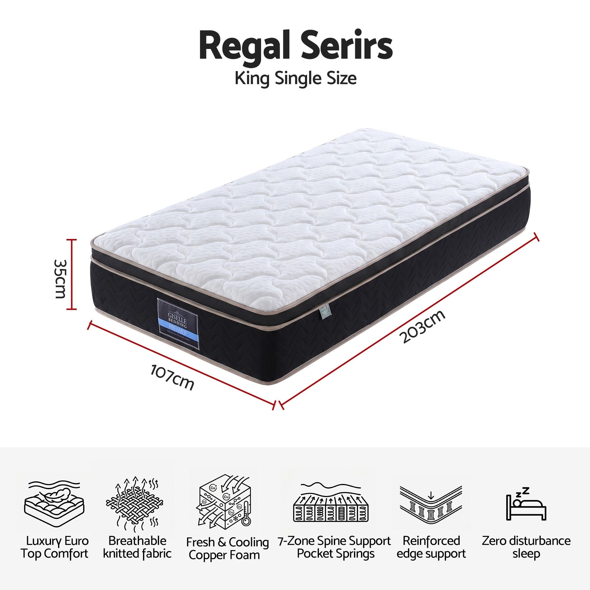 35cm King Single Firm Mattress with Copper Memory Foam and Edge Support - Furniture > Mattresses > King Single Mattress - Rivercity House & Home Co. (ABN 18 642 972 209) - Affordable Modern Furniture Australia