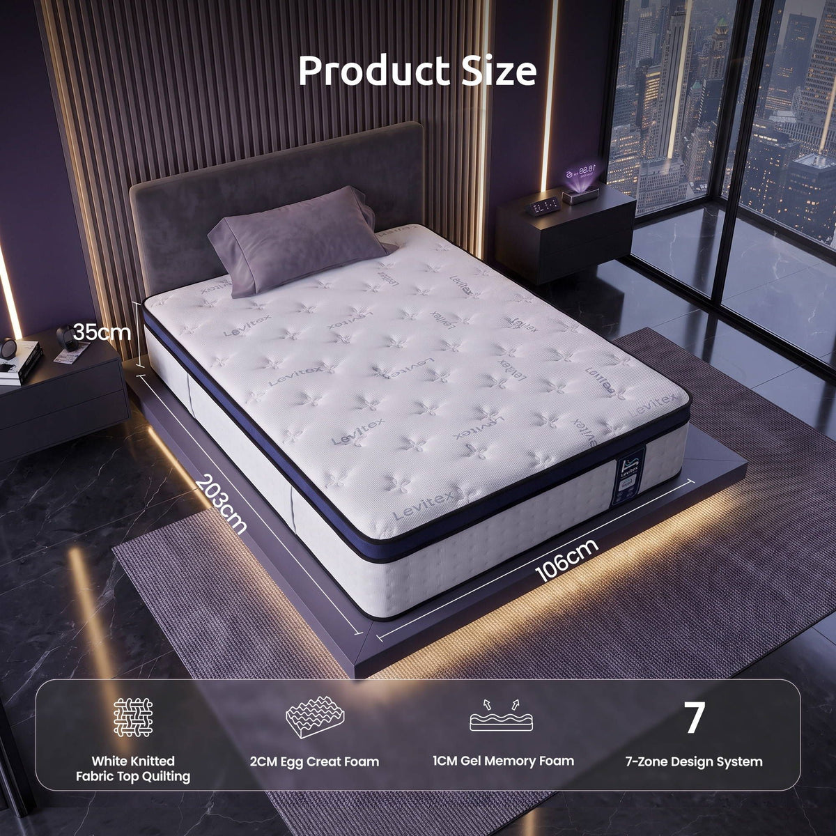 35CM King Single Gel Memory Foam Mattress with 7-Zone Pocket Springs and Triple Cooling System - White - Furniture > Mattresses > King Single Mattress - Rivercity House & Home Co. (ABN 18 642 972 209) - Affordable Modern Furniture Australia