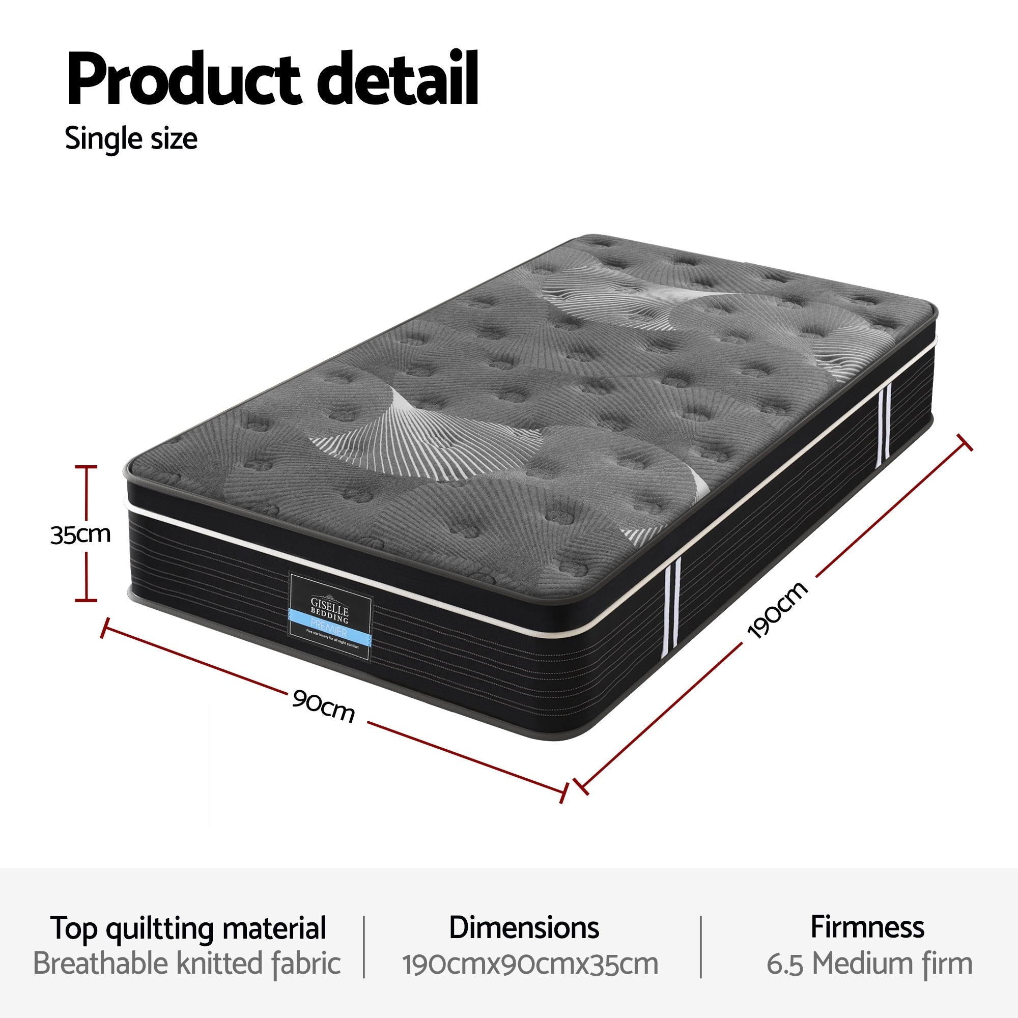 35cm Mattress Graphene Memory Foam Medium Firm Euro Top Mattresses Single - Furniture > Mattresses > Single Mattress - Rivercity House & Home Co. (ABN 18 642 972 209) - Affordable Modern Furniture Australia