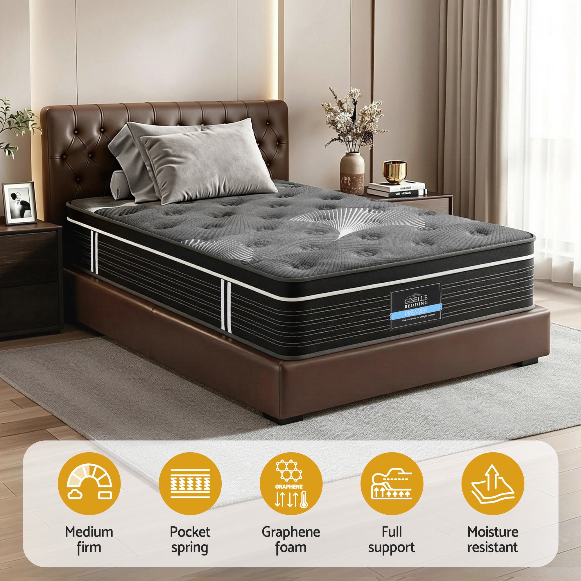 35cm Mattress Graphene Memory Foam Medium Firm Euro Top Mattresses Single - Furniture > Mattresses > Single Mattress - Rivercity House & Home Co. (ABN 18 642 972 209) - Affordable Modern Furniture Australia