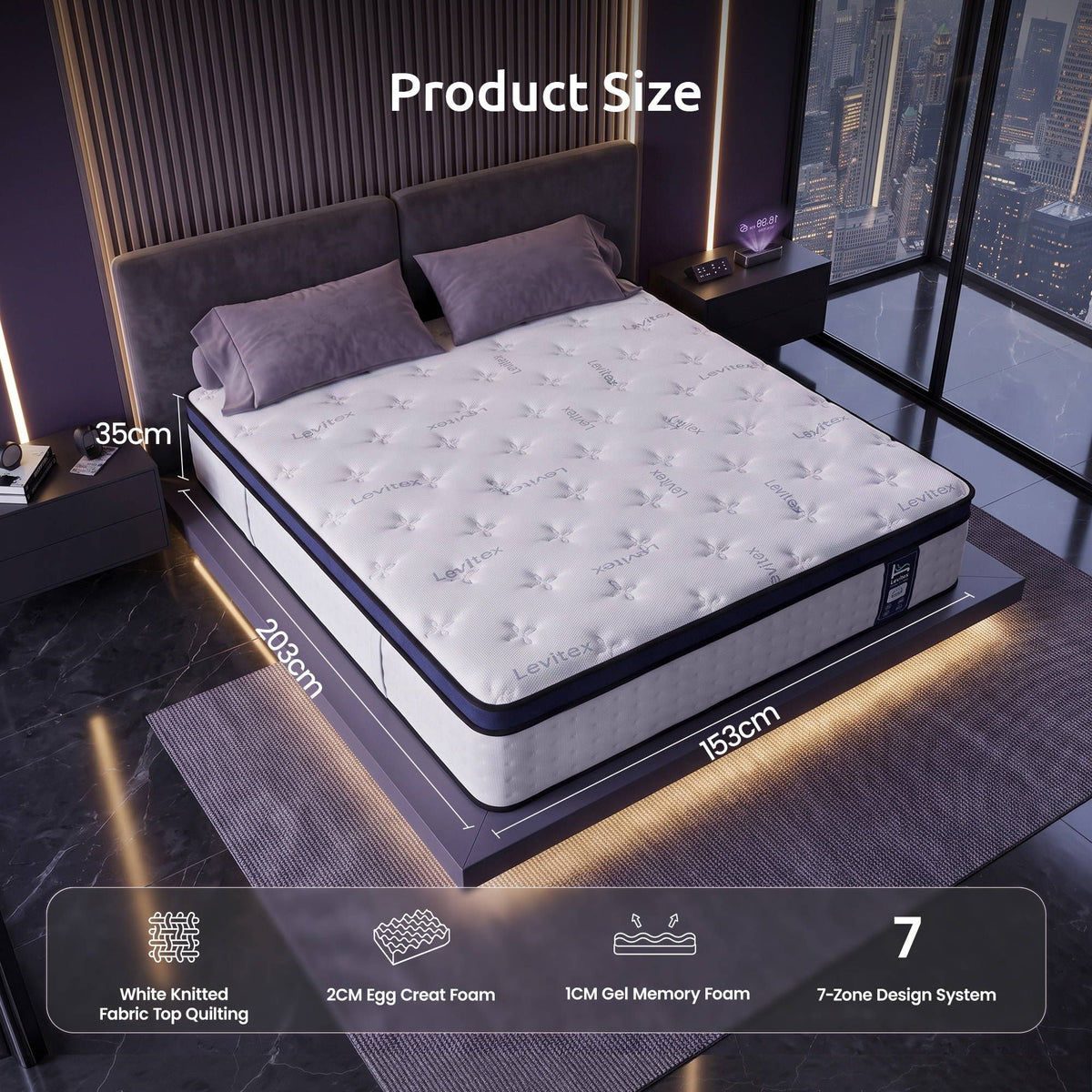 35cm Queen Gel Memory Foam Mattress with 7-Zone Ergonomic Pocket Springs and Dual-Row Edge Support - White - Furniture > Mattresses > Queen Mattress - Rivercity House & Home Co. (ABN 18 642 972 209) - Affordable Modern Furniture Australia