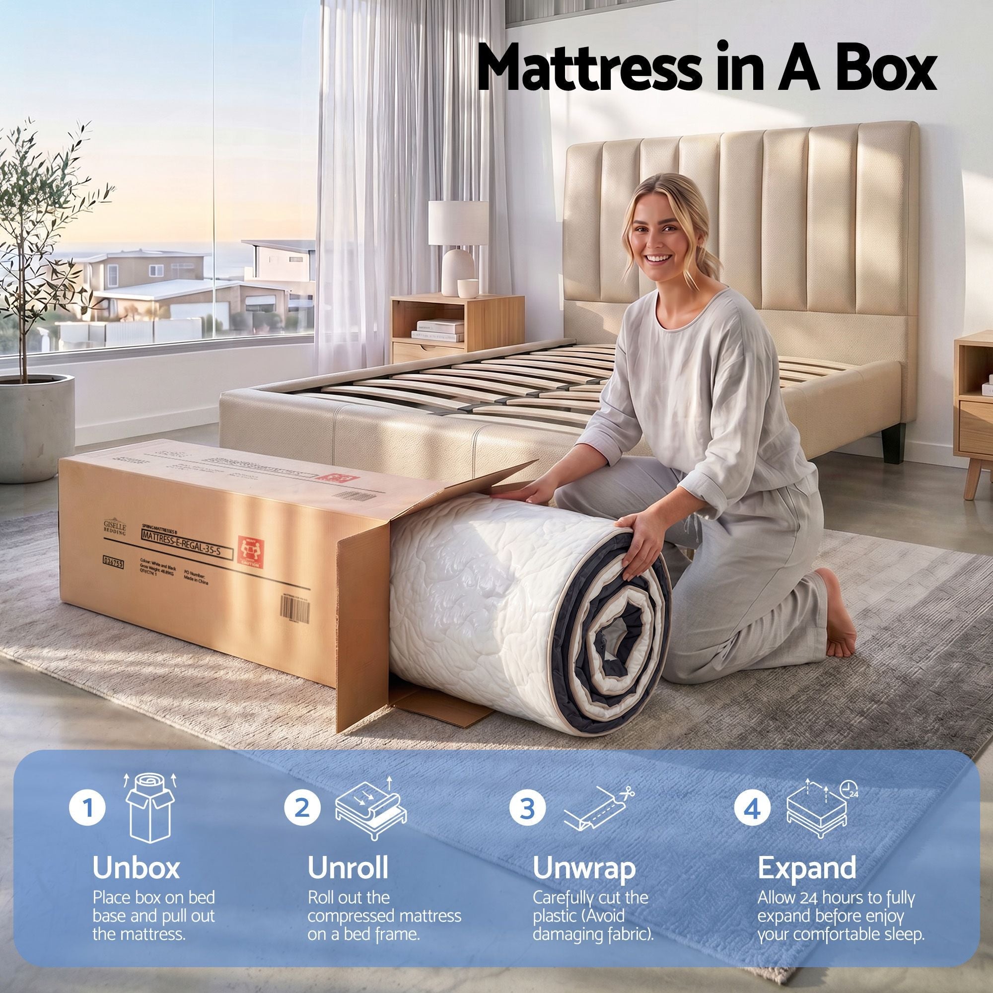 35cm Single Firm Mattress with Copper Memory Foam and Edge Support - Black & White - Furniture > Mattresses > Single Mattress - Rivercity House & Home Co. (ABN 18 642 972 209) - Affordable Modern Furniture Australia