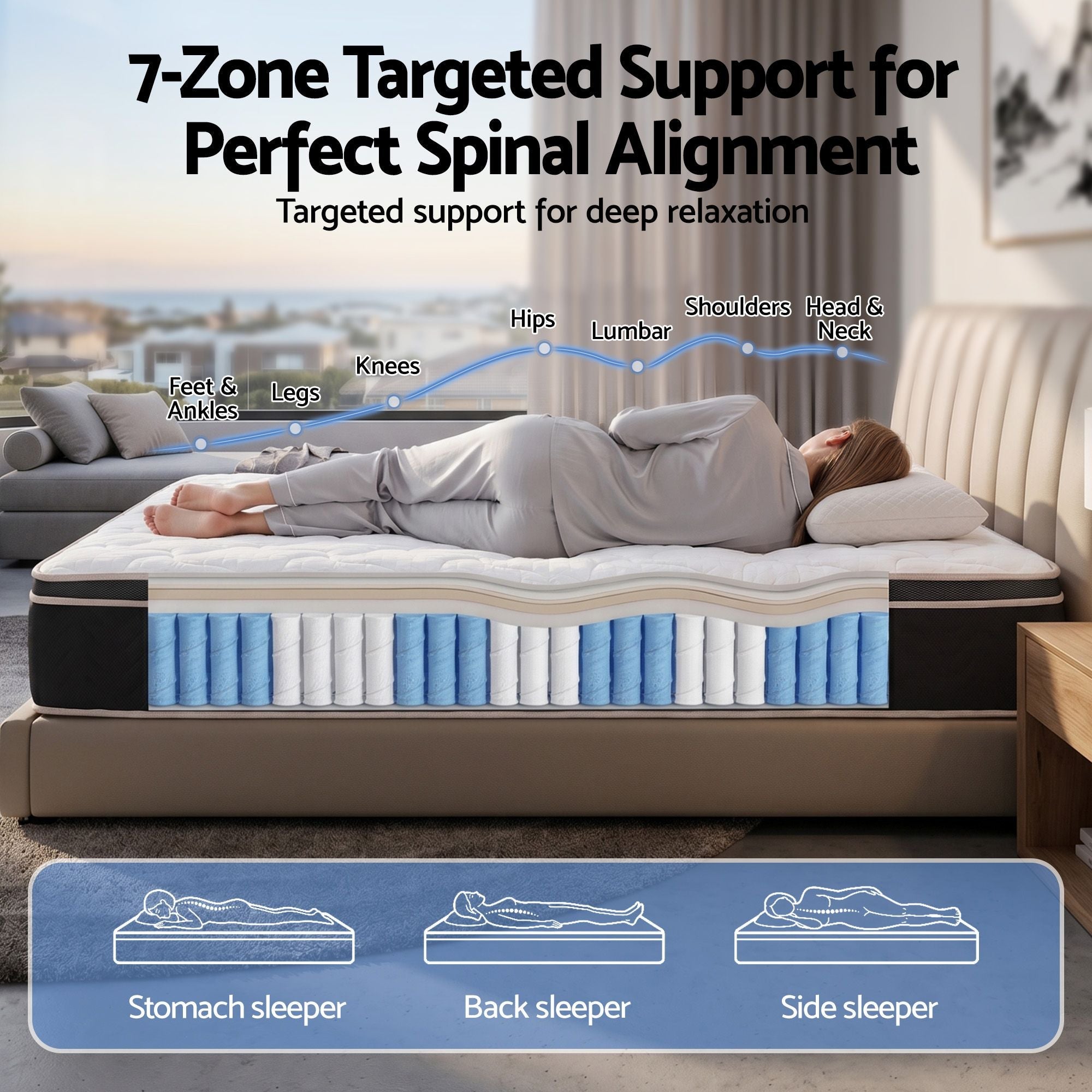 35cm Single Firm Mattress with Copper Memory Foam and Edge Support - Black & White - Furniture > Mattresses > Single Mattress - Rivercity House & Home Co. (ABN 18 642 972 209) - Affordable Modern Furniture Australia