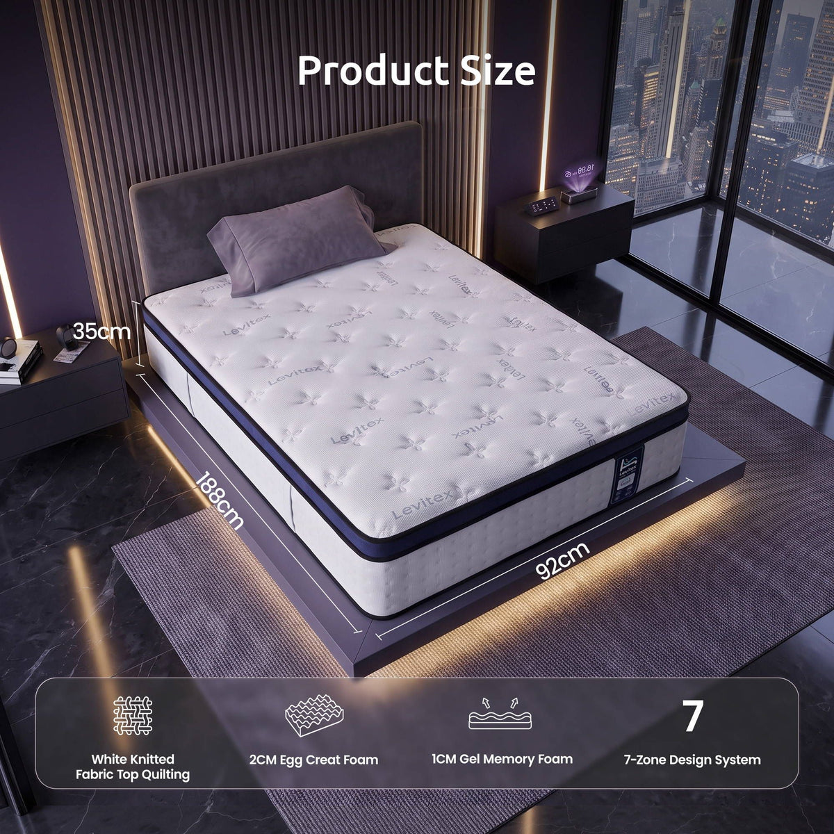 35cm Single Mattress Gel Memory Foam 7-Zone Pocket Spring Dual-Row Edge Triple Cooling System - White - Furniture > Mattresses > Single Mattress - Rivercity House & Home Co. (ABN 18 642 972 209) - Affordable Modern Furniture Australia