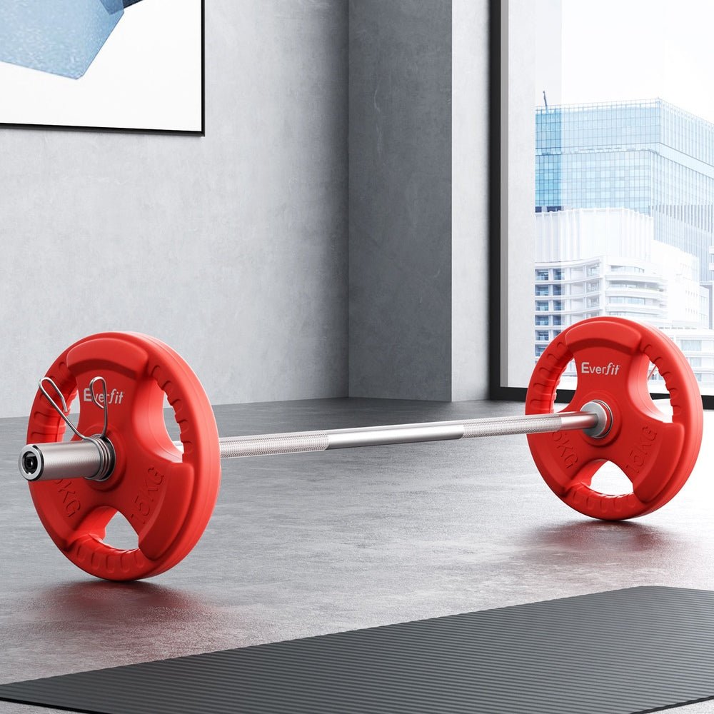 36kg Barbell and Dumbbell Set 120cm with Plates - Red - Sports & Fitness > Exercise, Gym & Fitness > Free Weights - Rivercity House & Home Co. (ABN 18 642 972 209) - Affordable Modern Furniture Australia