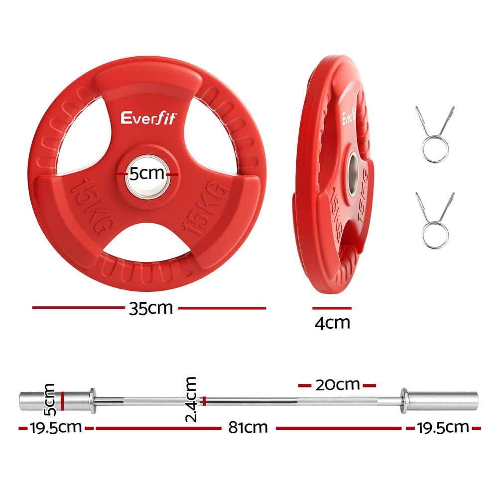 36kg Barbell and Dumbbell Set 120cm with Plates - Red - Sports & Fitness > Exercise, Gym & Fitness > Free Weights - Rivercity House & Home Co. (ABN 18 642 972 209) - Affordable Modern Furniture Australia