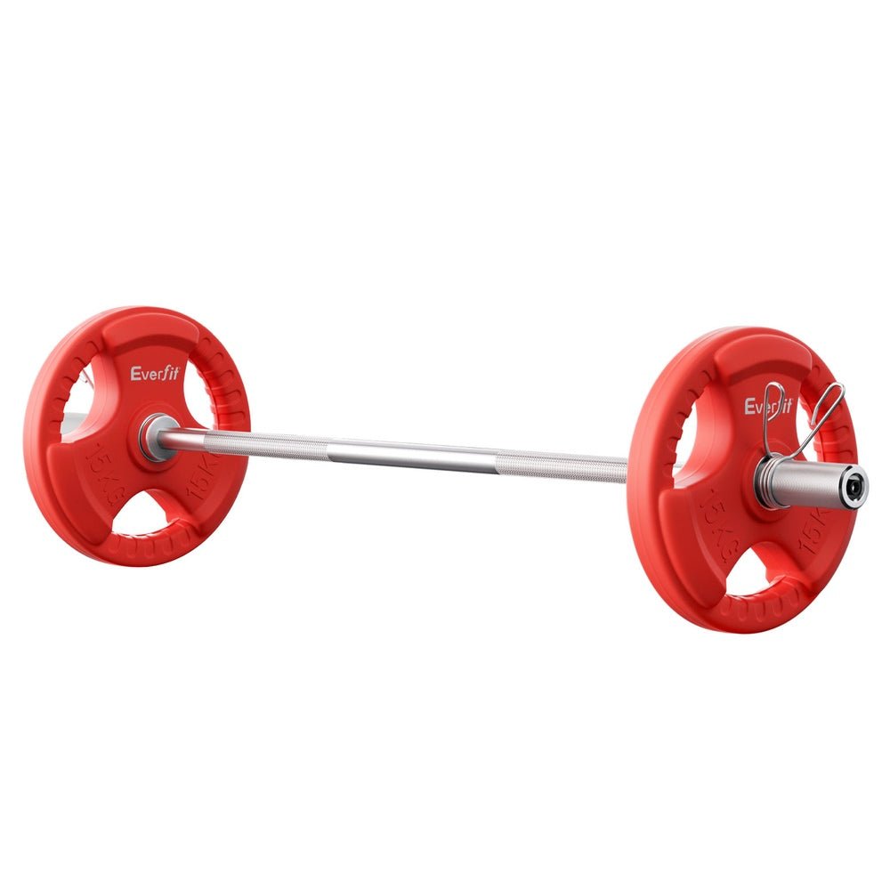 36kg Barbell and Dumbbell Set 120cm with Plates - Red - Sports & Fitness > Exercise, Gym & Fitness > Free Weights - Rivercity House & Home Co. (ABN 18 642 972 209) - Affordable Modern Furniture Australia