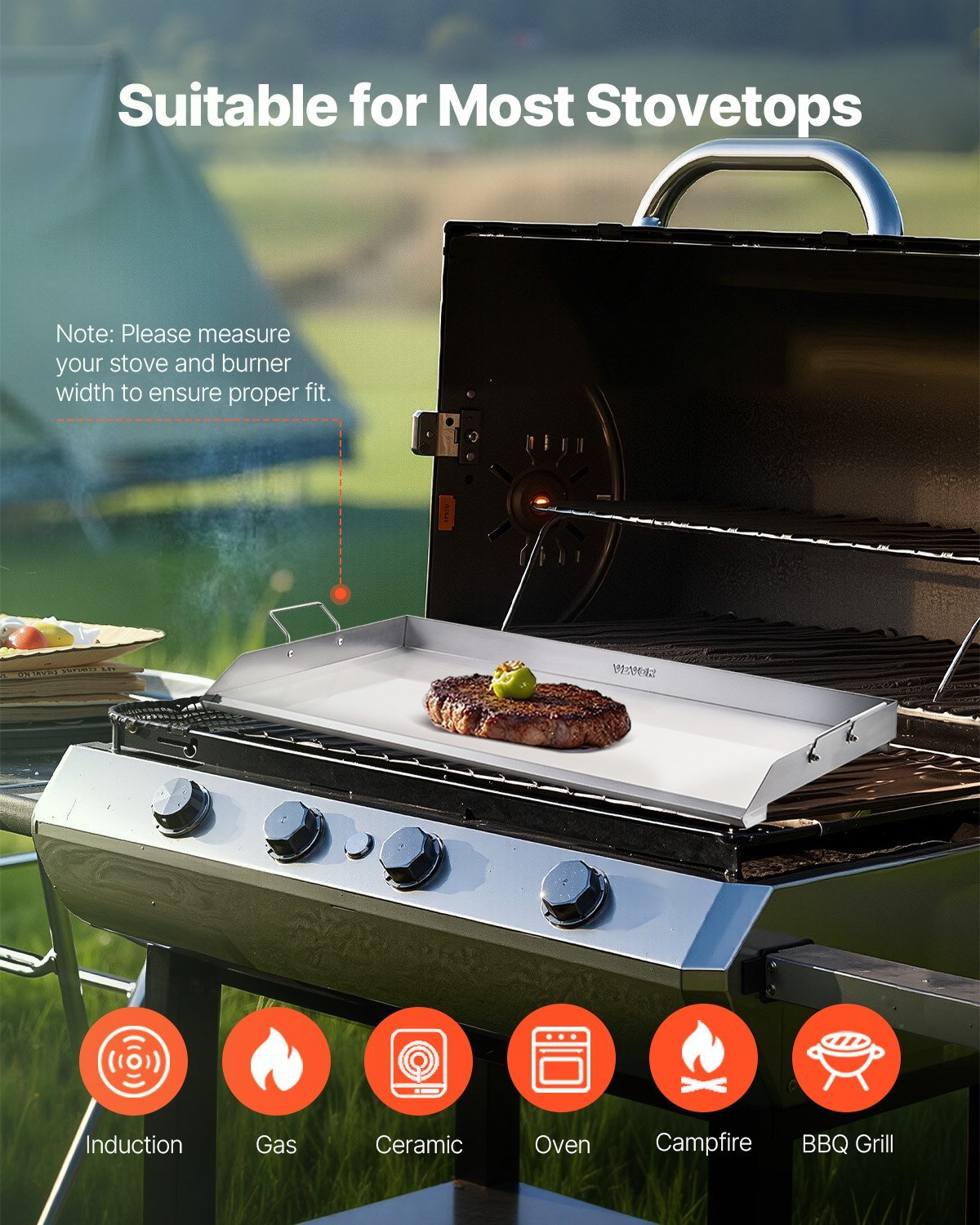 36x22 in Flat Top Griddle Stainless Steel Universal BBQ Grill Pan Cookware - Home & Garden > BBQ > BBQ Tools - Rivercity House & Home Co. (ABN 18 642 972 209) - Affordable Modern Furniture Australia