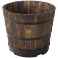 37cm Wooden Barrel Planter 6 Pack - Burnt Oak Durable Composite for Flowering Plants