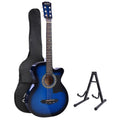 38 Inch Blue Acoustic Guitar 9 Piece Set With Stand