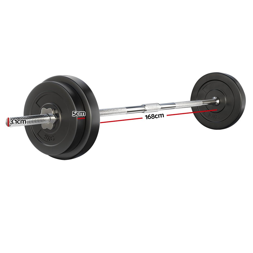 38kg Barbell Set with 168cm Barbell Bar and Weight Plates - Rubber - Sports & Fitness > Exercise, Gym & Fitness > Exercise Benches - Rivercity House & Home Co. (ABN 18 642 972 209) - Affordable Modern Furniture Australia