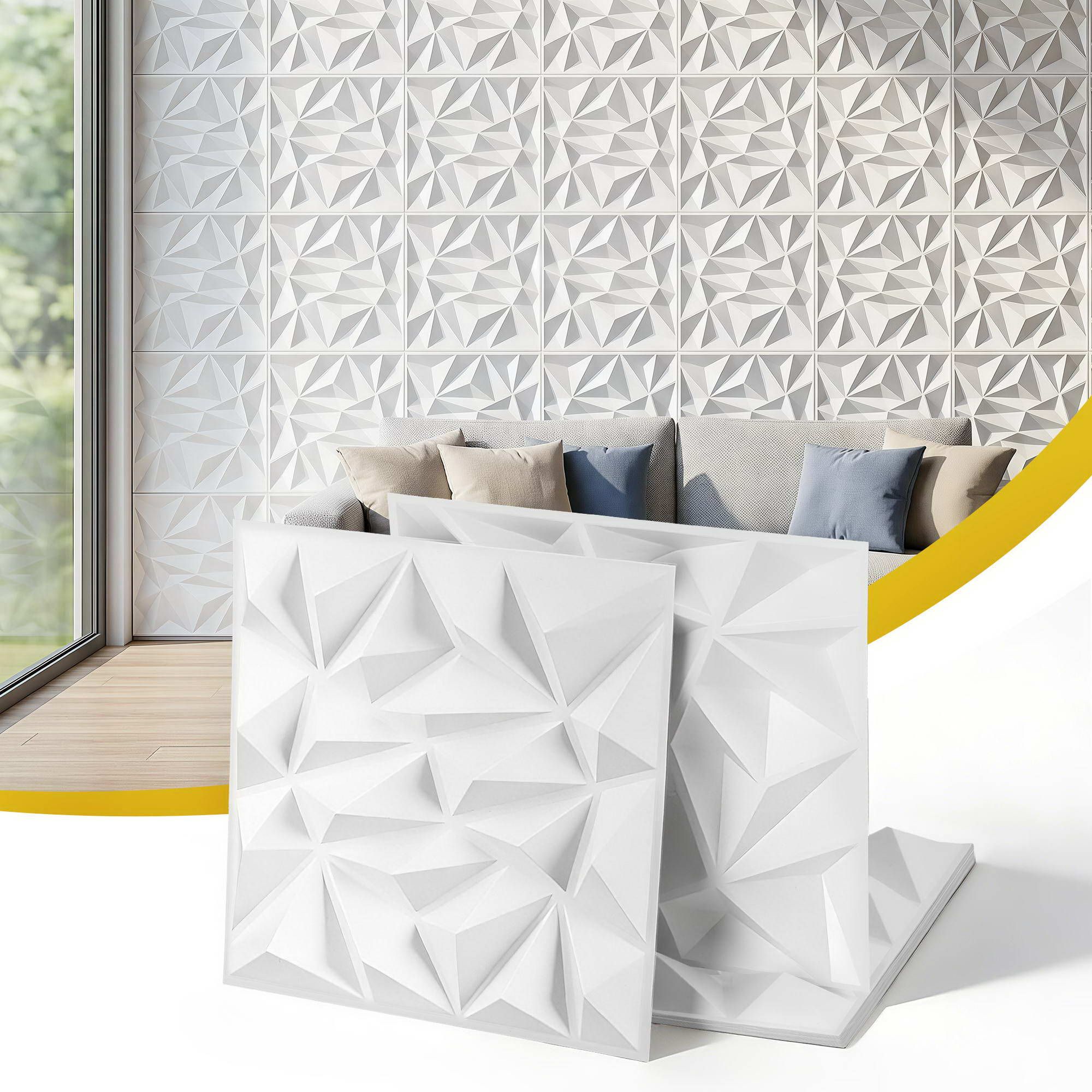 3D Diamond PVC Wall Panels 50x50cm Set of 15 - White - Home & Garden > Decor > Wallpaper - Rivercity House & Home Co. (ABN 18 642 972 209) - Affordable Modern Furniture Australia