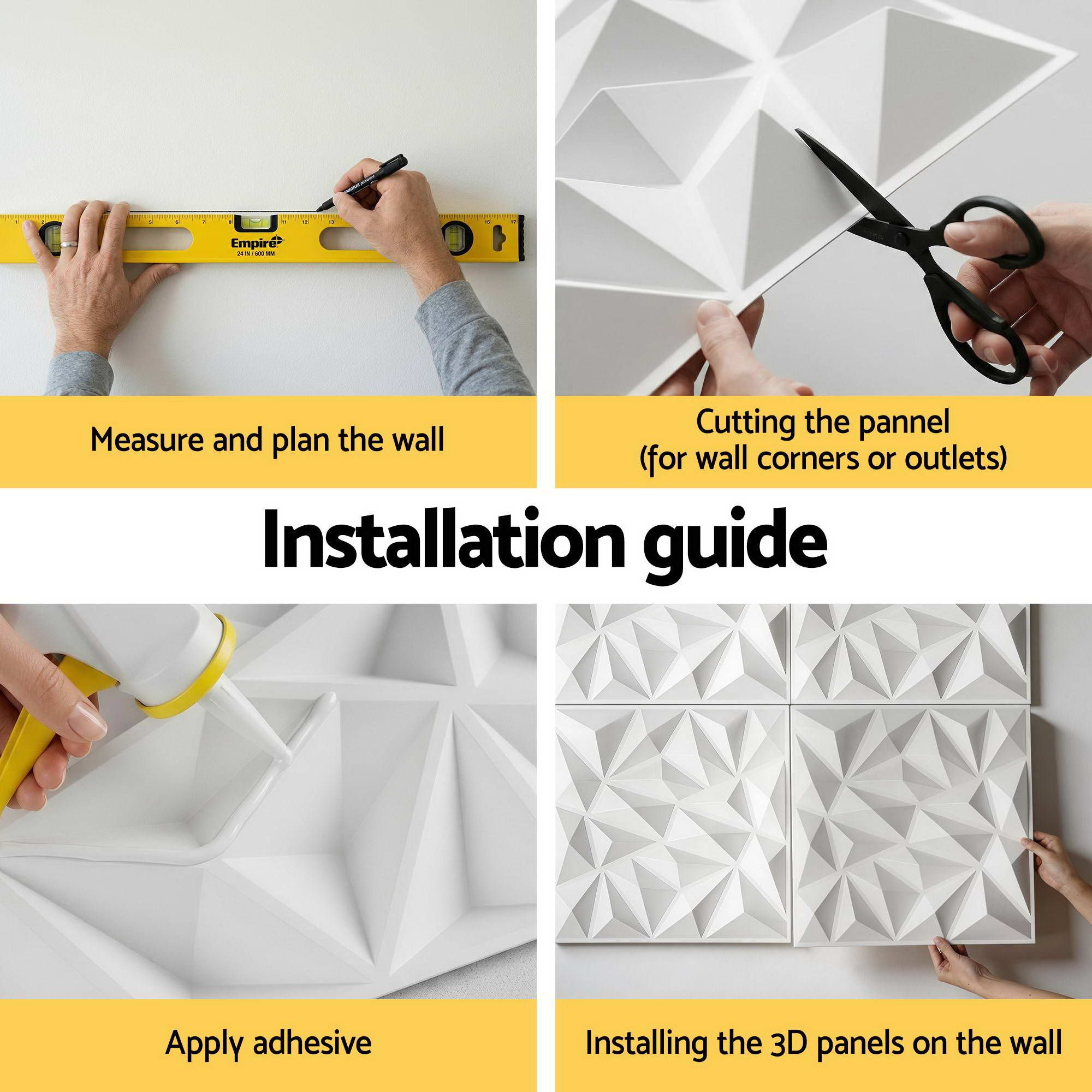 3D Diamond PVC Wall Panels 50x50cm Set of 15 - White - Home & Garden > Decor > Wallpaper - Rivercity House & Home Co. (ABN 18 642 972 209) - Affordable Modern Furniture Australia